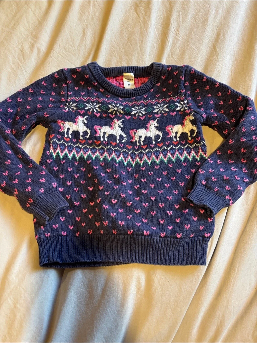 OshKosh B'gosh Navy Unicorn Fair Isle Crewneck Sweater
